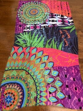 Desigual Boho Geometric Tropical Mandala Rectangular Fringed Scarf Wrap